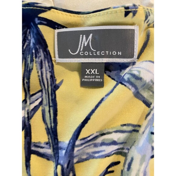 JM Collection Women's Plus Sz XXL Yellow Blue Printed Rhinestone V-Neck Top - Picture 8 of 11